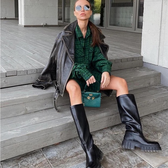 NOT IN LIVE SHOW Oversized green Plaid Flannel button Influencer long sleeve 90s - Picture 2 of 10